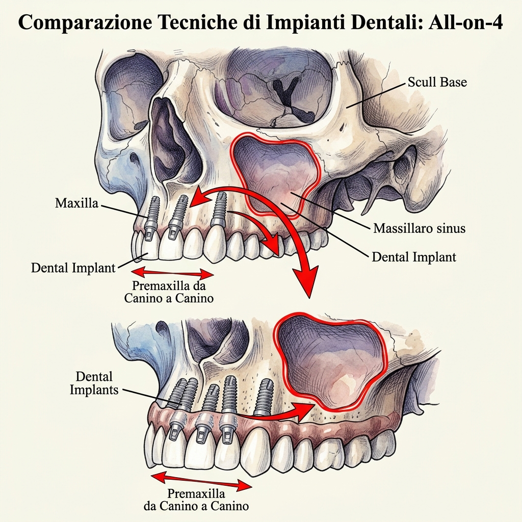 All-on-6 diagram: anterior implants without posterior molar support